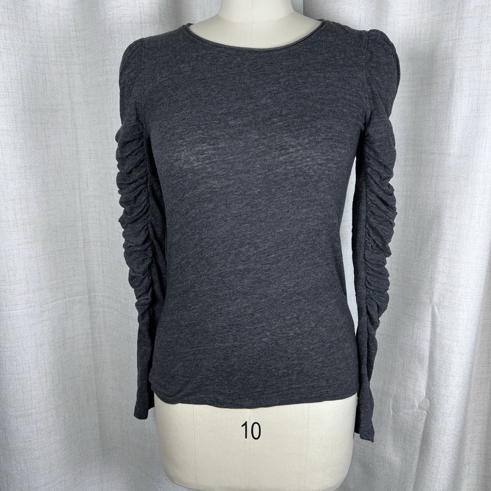 We The Free People Natasha Top Tee Shirt‎ Charcoal Grey Ruched Long Sleeve XS